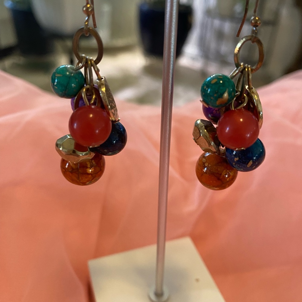 BEADED STONE CLUSTER EARRINGS